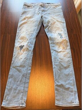 Armani Exchange Mens Light Wash Distressed  J14 Skinny Jeans Ripped A|X 30x31